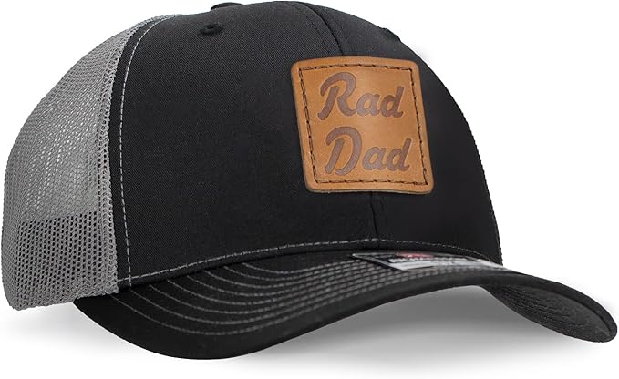 Leather Patch Hat for Men - Richardson 112 Trucker Hat w/Full-Grain Leather Patch, Laser-Engraved, Machine-Stitched