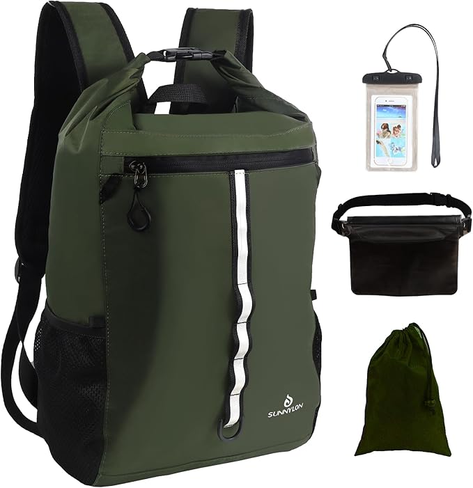 Dry Bag Backpack,20L Dry bags Waterproof Kayaking with Waist Pouch and Phone Case,Waterproof Backpack Marine dry bag for Kayaking,Beach,Rafting, Boating,Hiking,Camping and Fishing (Green)
