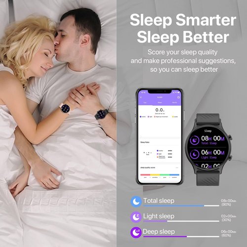 Smart Watch for Men, Running Watches for Men, Fitness Activity Tracker Watch, Dail Call 150+ Sport Modes Step Calorie Counter Pedometer Heart Rate Sleep Tracker, 1.4" Black Round