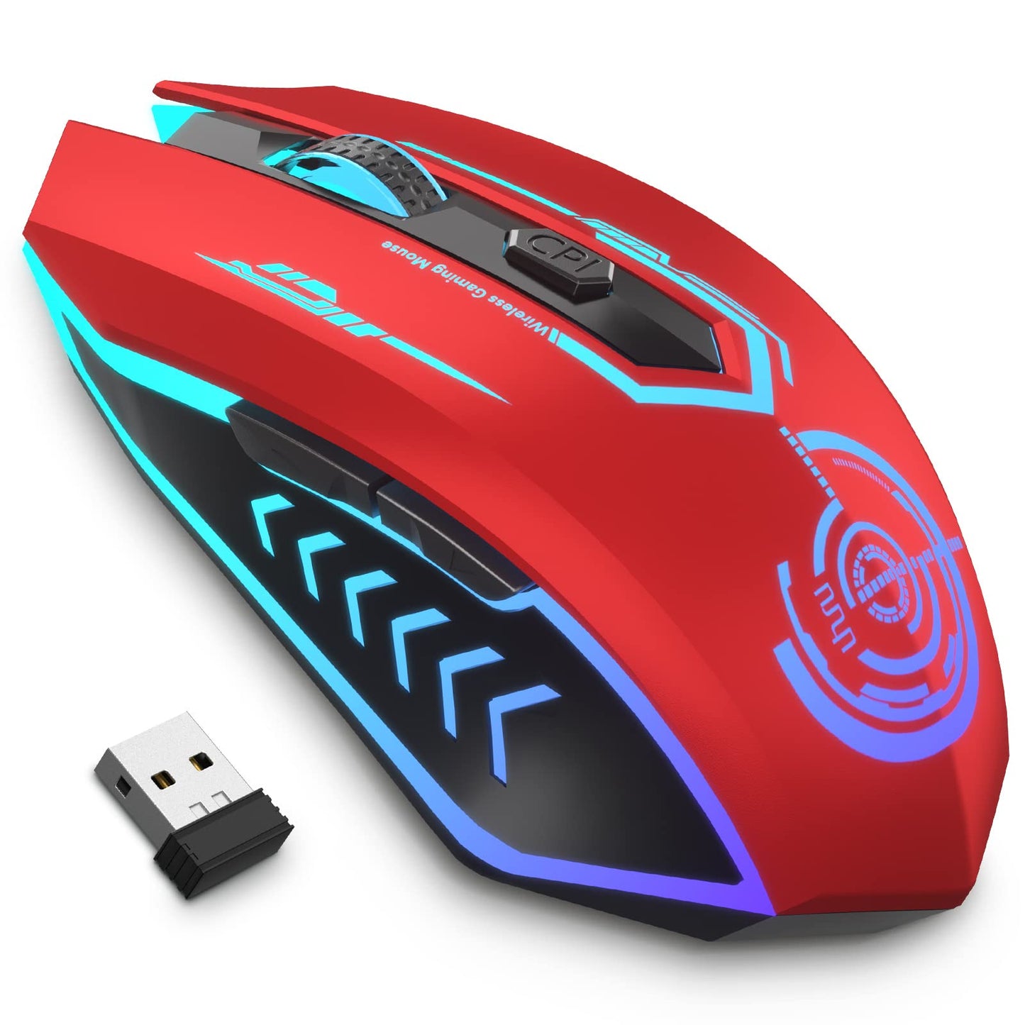UHURU Wireless Gaming Mouse Up to 12000 DPI, Rechargeable USB-C Wireless Mouse with 7 Buttons 7 Dynamic LED Color Ergonomic Programmable MMO RPG for PC Laptop, Compatible with Windows Mac