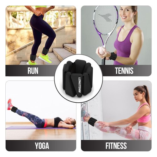 LONGTENW Adjustable Silicone Wrist & Ankle Weights Customizable Fitness Bands for Yoga, Pilates, Running, and Strength Training Detachable Design, Comfortable Eco-Friendly Material (Black, 2 lbs Pair (1lbs Each))