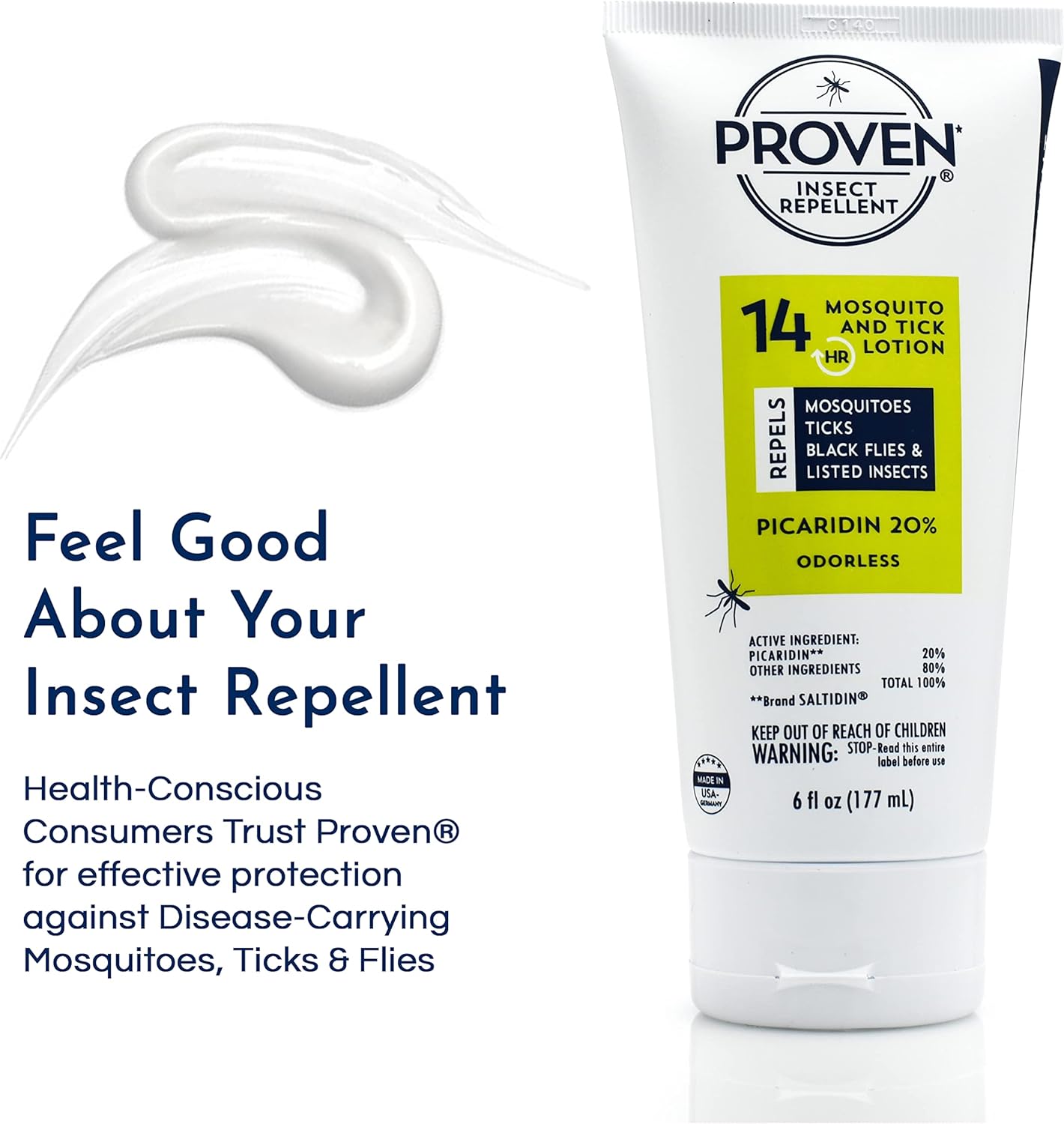 Proven Insect Repellent Lotion, Keep Mosquitoes, Ticks and Flies Off, DEET Alternative Repellent, Up to 14-Hour Protection, Great for Outdoor Camping and Hiking, 6 Ounce, Odorless Lotion