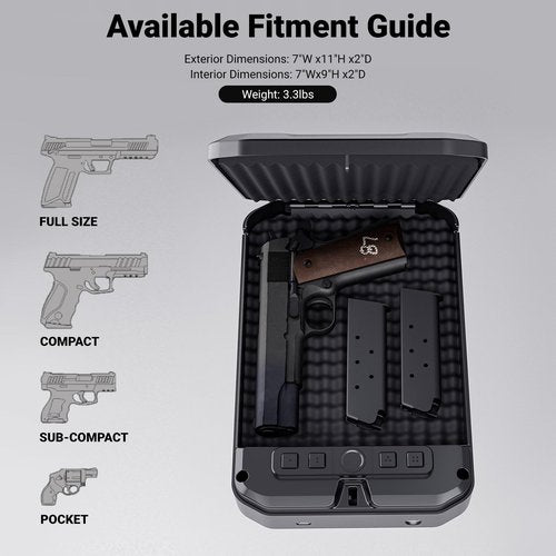 Fingerprint Pistol Safe Portable Gun Safe with Keys Quick Access Smart Biometric Handgun Safe, Keypad for Cars Travel Nightstand Bedside, Aluminum 20002-AF