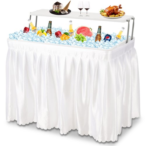 Dragosum Outdoor Ice Cooler Table with Drain and Shelf, Folding Table with Matching Skirt, Portable Table Coolers 4 Foot for Party BBQ Camping Wedding