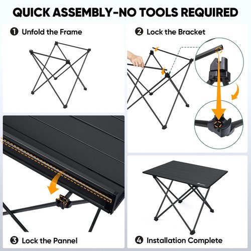 PTEROMY Medium Folding Camping Table, Portable Beach Table with Ultralight Aluminum Tabletop for Travel, Outdoor, Camping, Picnics, and BBQs (Black)