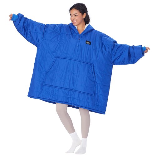 Catalonia Outdoor Windproof Wearable Stadium Blanket, Oversized Waterproof Wearable Blanket Poncho, Warm Insulated Hooded Coat for Football Games, School Sporting Events, Camping, Travel, Blue