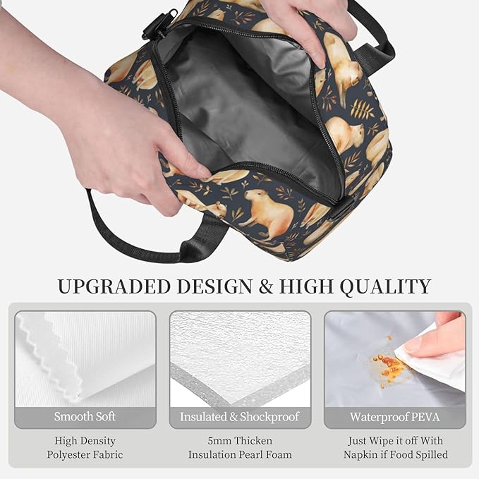 bassyil Capybaras Lunch Box Reusable Insulated Totes Lunch Bag Thermal Cooler Adjustable Shoulder Strap Bag for Men Women