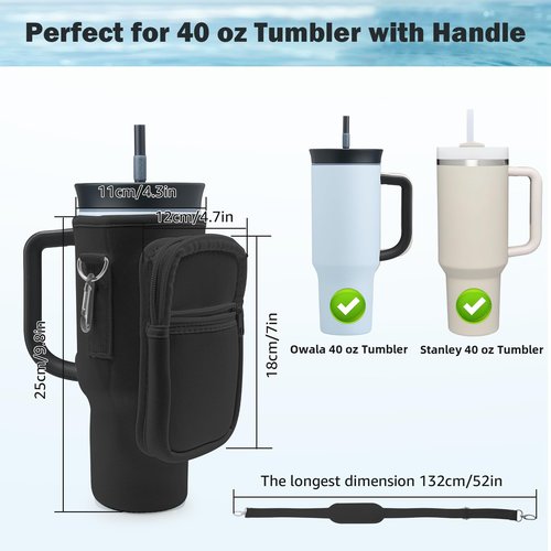 for Owala Stainless Steel Insulated Tumbler 40 oz, for Stanley 40 oz Tumbler, for Simple Modern 40 oz Tumbler,Water Bottle Cup Holder Cover Carrier Sling Bag with Strap, Pouch Pocket for Phone