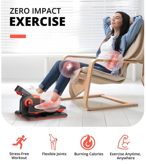 Under Desk Elliptical, Electric Ellipse Leg Exerciser While Sitting for Seniors Adults (Red)