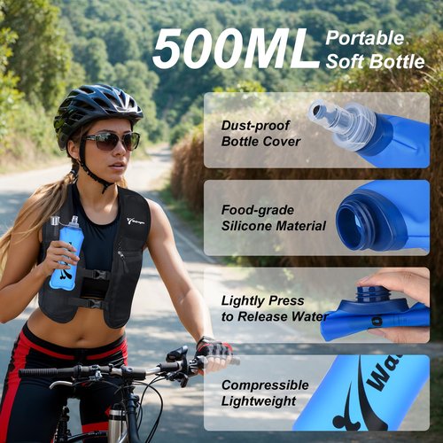 Running Vest for Women & Men, Adjustable Elasticated Sternum Straps Vest with 500ml Soft Flask, Fast and Free Reflective Running Vest, Designed for Running Marathon Trail Race Jogging Cycling