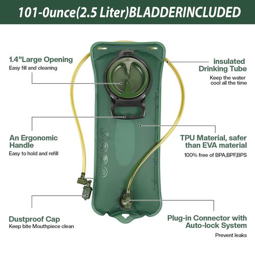 LarKoo Tactical Molle Hydration Backpack with 3L TPU Water Bladder, High Flow Bite Valve Water Backpack Bag Military Daypack Men Women Lightweight Insulation