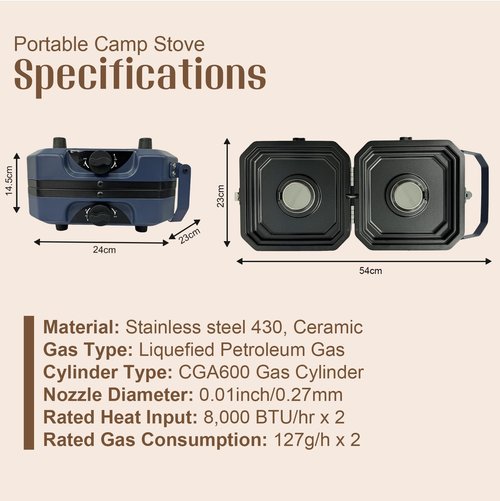 Propane 2 Burner Folding Camping Stove with Griddle, Portable Gas Stove Two Independent Adjustable Burners 16000 BTU with Ignition Knob Carrying Bag Handle, Foldable Camp Stove for Outdoor Cooking BBQ