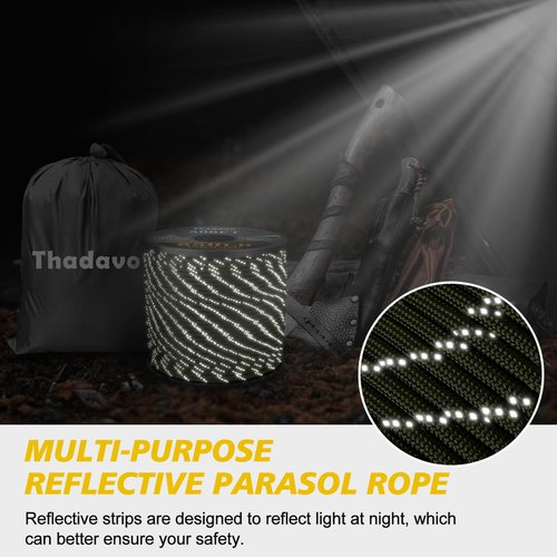 Thadavo Reflective Paracord Rope 850Ib, 50/100/200/500/1000ft 4MM 11 Strand Parachute Cords, Tactical Paracord String for Camping, Fishing, Clothesline, Hammock, Tent, Bracelet, Army Green 100FT