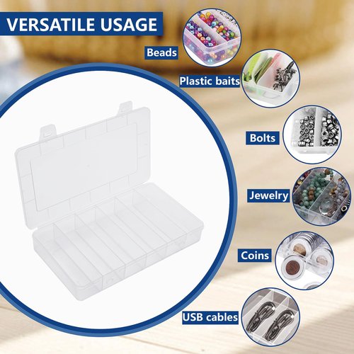 6 Pack 6 Grids Tackle Box Organizer, Clear Plastic Fishing Tackle Tray Box Board Game Storage Container Case for Crafts Beads Earrings Screws Nail Bobby Pins