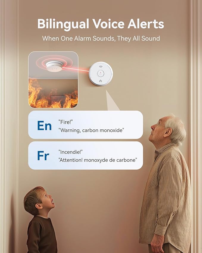 SITERWELL Hardwired Smoke Detector Carbon Monoxide Detector 10 Year Battery, Meets UL217-9th Standards, Interconnected Smoke and Carbon Monoxide Detector Combo with Bilingual Voice Alerts, 5 Pack