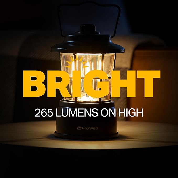 LUXPRO Retro LED Lantern - Battery-Powered Emergency Lantern - Water Resistant - Bright LED Lamp for Indoor & Outdoor Use - Use for Tents, Hiking or Hurricane Prep - 2 Pack, Black