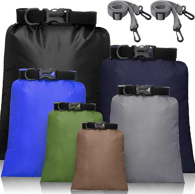Shappy 6 Pcs Waterproof Dry Bag Set 6 Sizes Lightweight Sacks and Long Adjustable Shoulder Strap Outdoor Water Proof Keep Gear Dry Bag Stuff Sacks for Backpacking, Boating, Hiking, Camping (Dark)