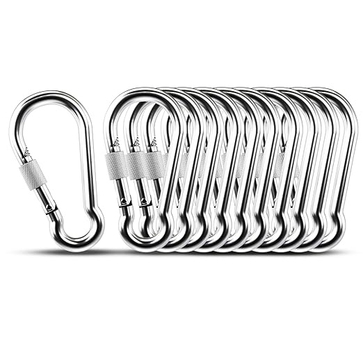 KINLINK 10 Pack Screw Locking Carabiner, 3.54 inch Heavy Duty Carabiner Clips, 304 Stainless Steel Small Caribeener Clips, Caribiniers for Outdoor Camping, Swing, Hammock, Hiking, Quick Link