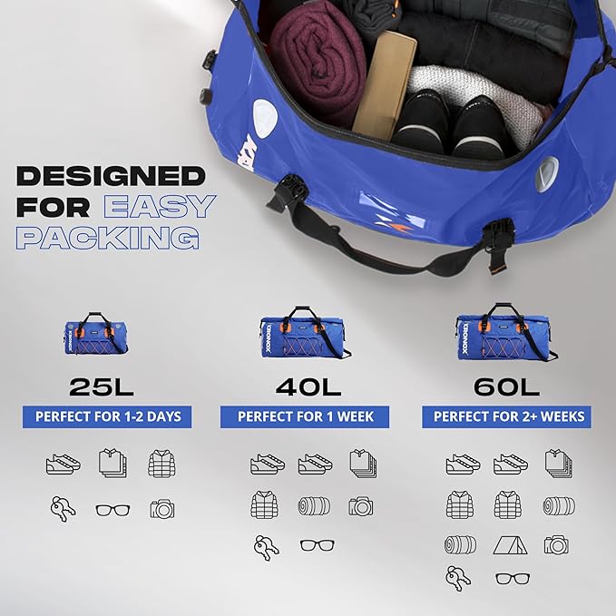 KRONOX Waterproof Duffel Bag - Large Heavy-Duty Drybag for Boating, Camping and Travel