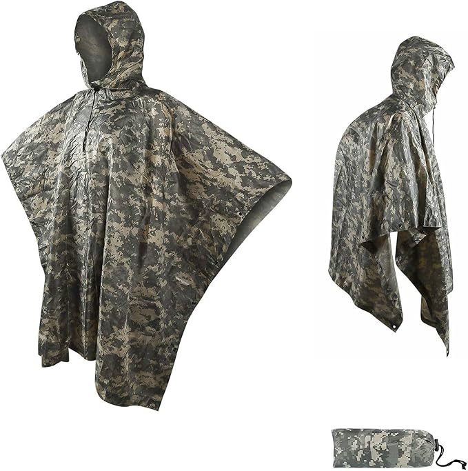 Camo Rain Poncho, Multi Use Waterproof Rain Coat