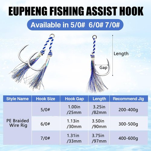 Eupheng Heavy Duty Assist Hooks, Glow, High Strength Double/Single Assist Replacement Fishing Hooks for Slow Fast Fall Jigging Lures, Also Have Steel Wire Style