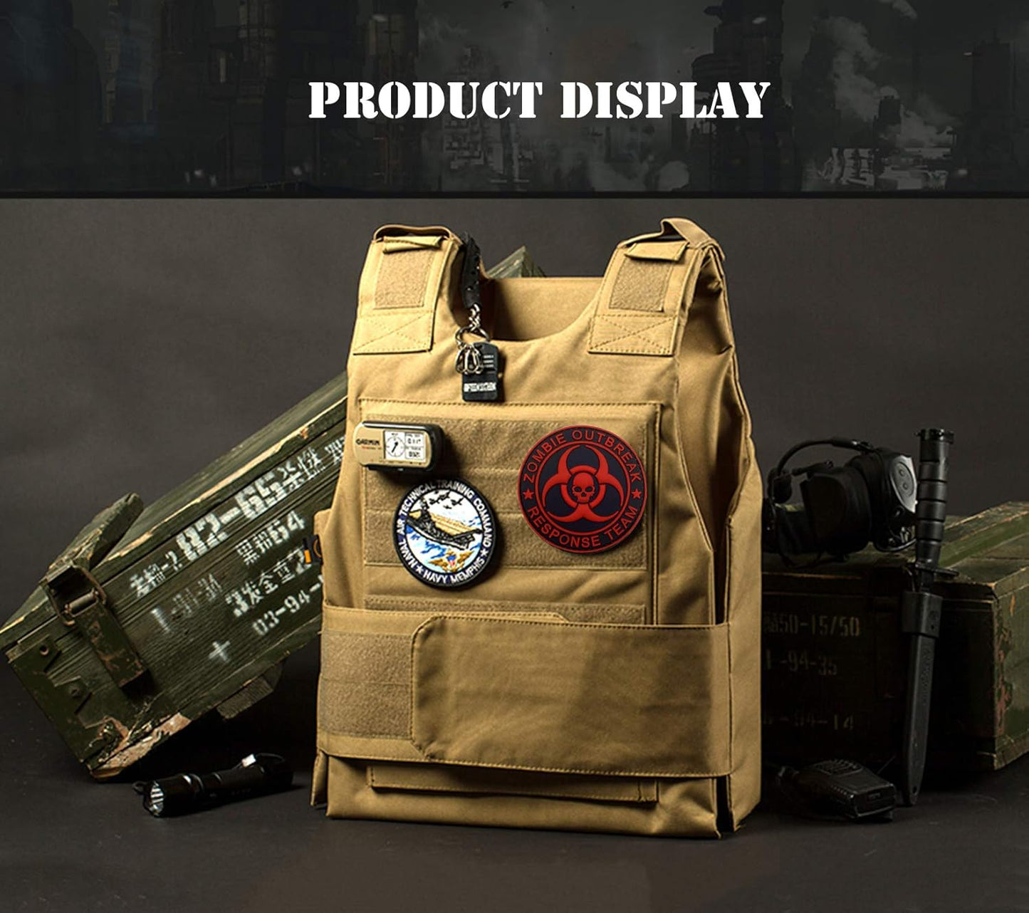 Zombie Outbreak Response Team Patch Biohazard Patches Embroidered Applique Hook&Loop Patch Tactical Patch(Black+Green)