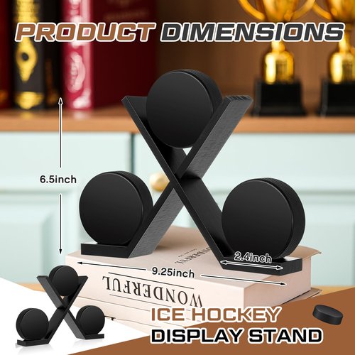 CroBlissful Wooden Hockey Puck Display Case Hockey Puck Holder for 3 Collectibles Display Stand Rack for Sports Players Team Gifts Living Room Bedroom Decoration