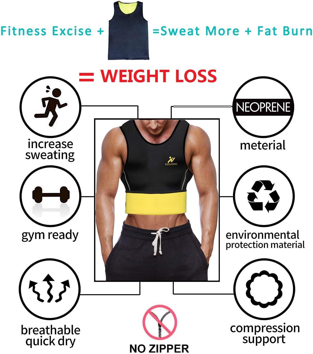 Sweat Vest for Men Neoprene Waist Trainer Tank Weighted Vest Waist Trimmer Sauna Suit Running Vest