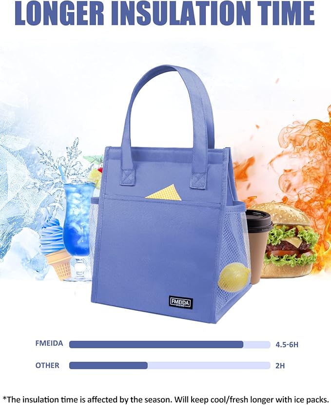 Fmeida Lunch Bags for Women Waterproof Reusable Food Organizer Adult Lunch Pail Cooler Lunch Tote Meal Prep for Work Picnic Travel Hiking Beach Purple