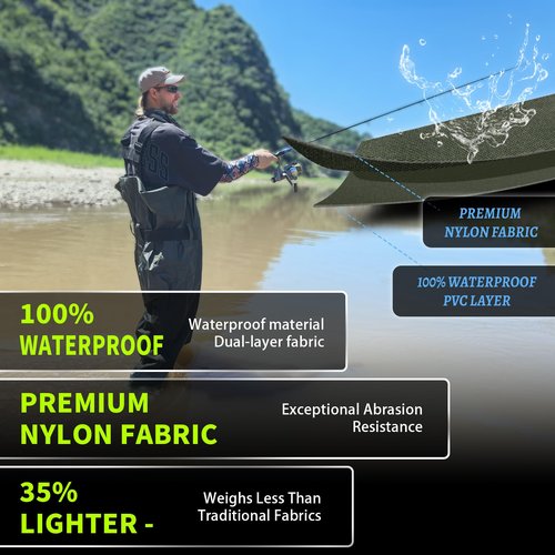 GIEESHIELD Waterproof Bootfoot Chest Waders for Men and Women, Lightweight 2-Ply Nylon/PVC Fishing & Hunting Waders with Boot Hanger - Green (Green, 11)