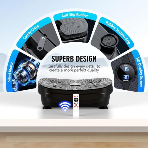 Vibration Plate Exercise Machine, PBYRD Portable Full Body Vibration Platform for Lymphatic Drainage, 9 Preset Auto Mode Fitness Board for Weight Loss Shaping, with Resistance Bands, 99 Levels