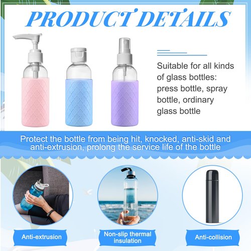 Qeeenar Water Bottle Silicone Sleeves for 16-20 oz Glass Bottle Protector, Reusable Silicone Sleeve Anti Slip Protective Holders for Drink Smoothies