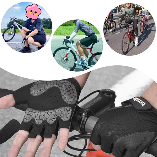 Azarxis Cycling Gloves Half Finger Bike Glove for Men Women Anti-Slip Shock-Absorbing Breathable MTB Road Biking Gloves (Black, M)