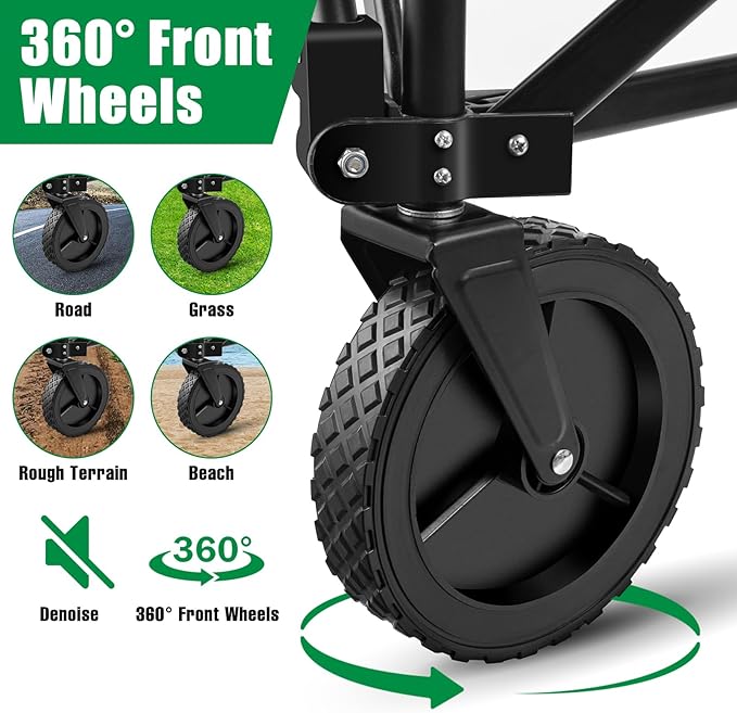 BEAU JARDIN Collapsible Folding Push Pull Wagon Cart 330lbs Heavy Duty 150L Foldable Garden Cart with All Terrain Wheels Portable Utility Wagon Cart for Camping Fishing Sports Shopping Black