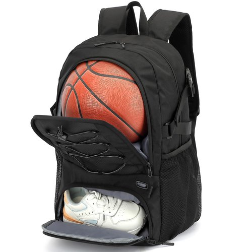 Lyweem Basketball Backpack Soccer Bag Adult with Ball Holder, Laptop & Shoe Compartment, 35L Large Gym Sports Backpack for Men Women Training Equipment Bags for Athletic Football Volleyball, Black