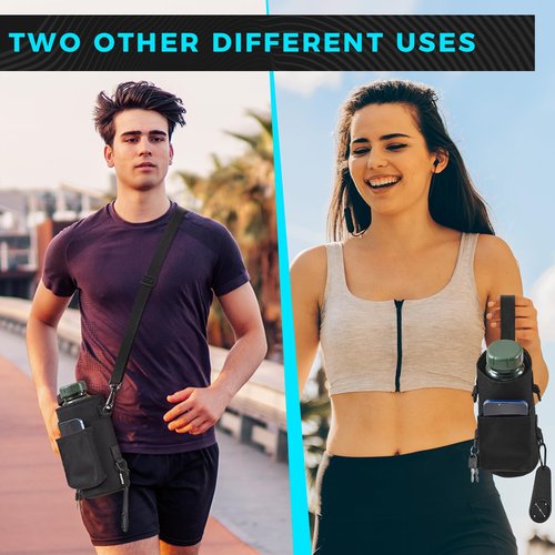 Domensi Magnetic Gym Bag Water Bottle Holder Carrier Bag Pouch Sleeve with Phone Pocket Silicone Towel Buckle and Sling for Gym Accessories Organizer, Gift for Fitness Lover(Black)