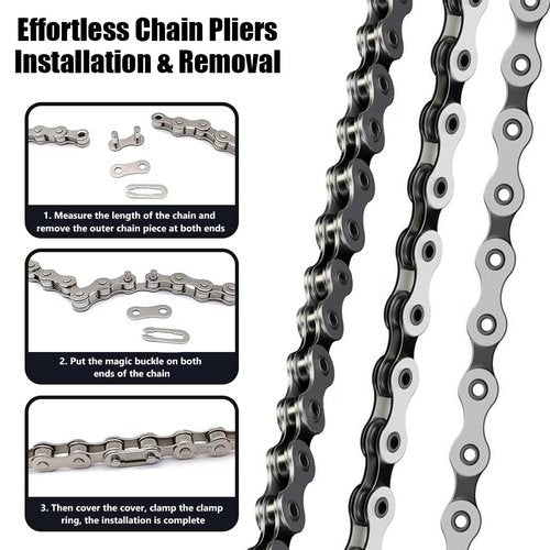 Eyech Bicycle Chain Tool Kit, 10 Pairs Quick Link Reusable Bicycle Buckle for Single Speed Silver Steel, Carbon Steel Bike Link Plier with Hook, Bike Magic Buckle Missing Link Connector
