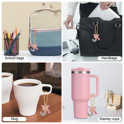 BALLMENT Letter Charm Keychain for Stanley Cup Accessories, Pink Custom Initial J Keychain for Stanley Tumbler 20oz/30oz/40oz, Cute Monogram Bag Charm Gift for Women Girls