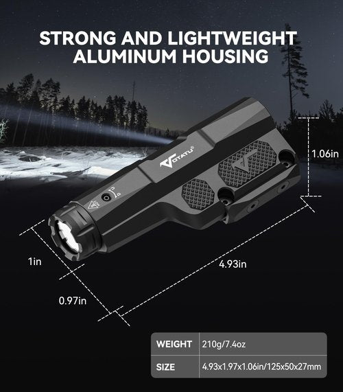 VOTATU M8L-G 3000 Lumens Light Laser Combo Compatible with Mlok/Picatinny, Strobe Function Flashlight and Green Laser Beam with Easy Touch Pad Switch, USB Magnetic Rechargeable Light for Rifle