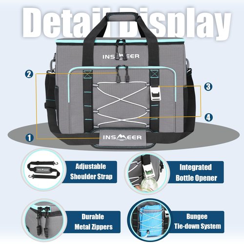 INSMEER Insulated Cooler Bag 90Cans/55L Large Cooler Bag, Collapsible Coolers for Camping/Beach/Picnic