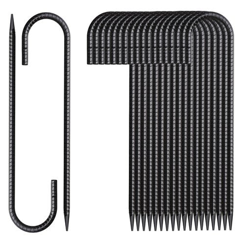 MSWY Rebar Stakes 12 Inch 20 Pack J Hook Ground Stakes Heavy Duty Chain Link Fence Stakes Galvanized Anchors Metal Tent Stakes for Wire Fencing Concrete Forming Trampolines Camping Canopies Shed Swing