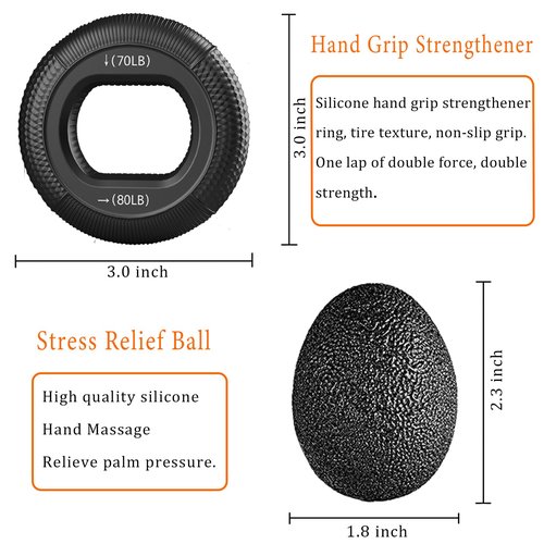 QTZFKFLHD Grip Strength Trainer with Forearm Strengthener, Hand Grip Strengthener, Hand Extension Exerciser, Stress Relief Ball and Hand Grip Strengthener for Muscle Building and Injury Recover(7 PCS) (black-gray)