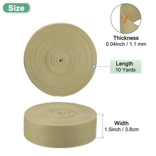 M METERXITY Polypropylene Webbing, 10 Yards 1.5 Inch Durable Poly Strapping Poly Webbing Strapping for Indoor/Outdoor DIY Gear Repair/DIY Crafting/Furniture/ [Light Khaki]