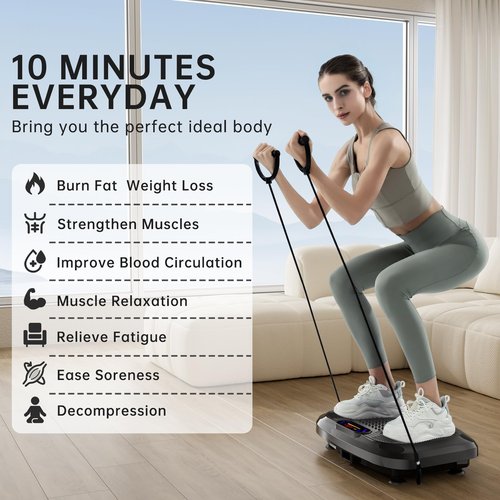 VANMED Vibration Plate Exercise Machine with Bands,Whole Body Workout Vibration Fitness Platform for Weight Loss,Shaping,Lymphatic Drainage,Toning Wellness