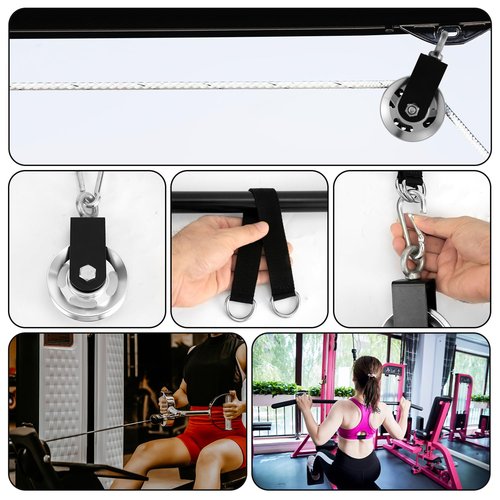 Cable Pulley Wheel, 360-Degree Rotation Bearing Weight Pulley with Hanging Straps & Carabiner Silent Gym Exercise Machine Attachments Replacement Parts Accessories for Straight LAT Pulldown Bar