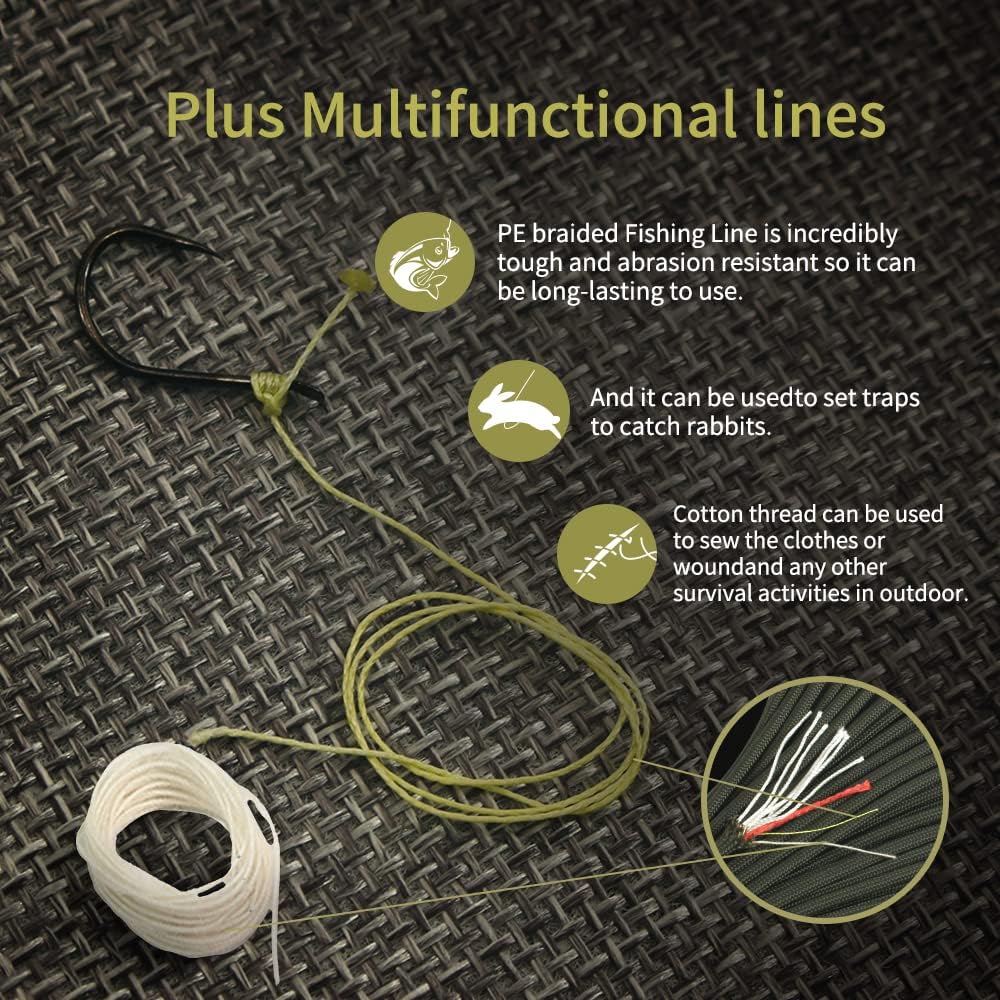 PSKOOK Survival Paracord Parachute Fire Cord Survival Ropes Red Tinder Cord PE Fishing Line Cotton Thread 7 Strands Outdoor 20, 25, 100 Feet