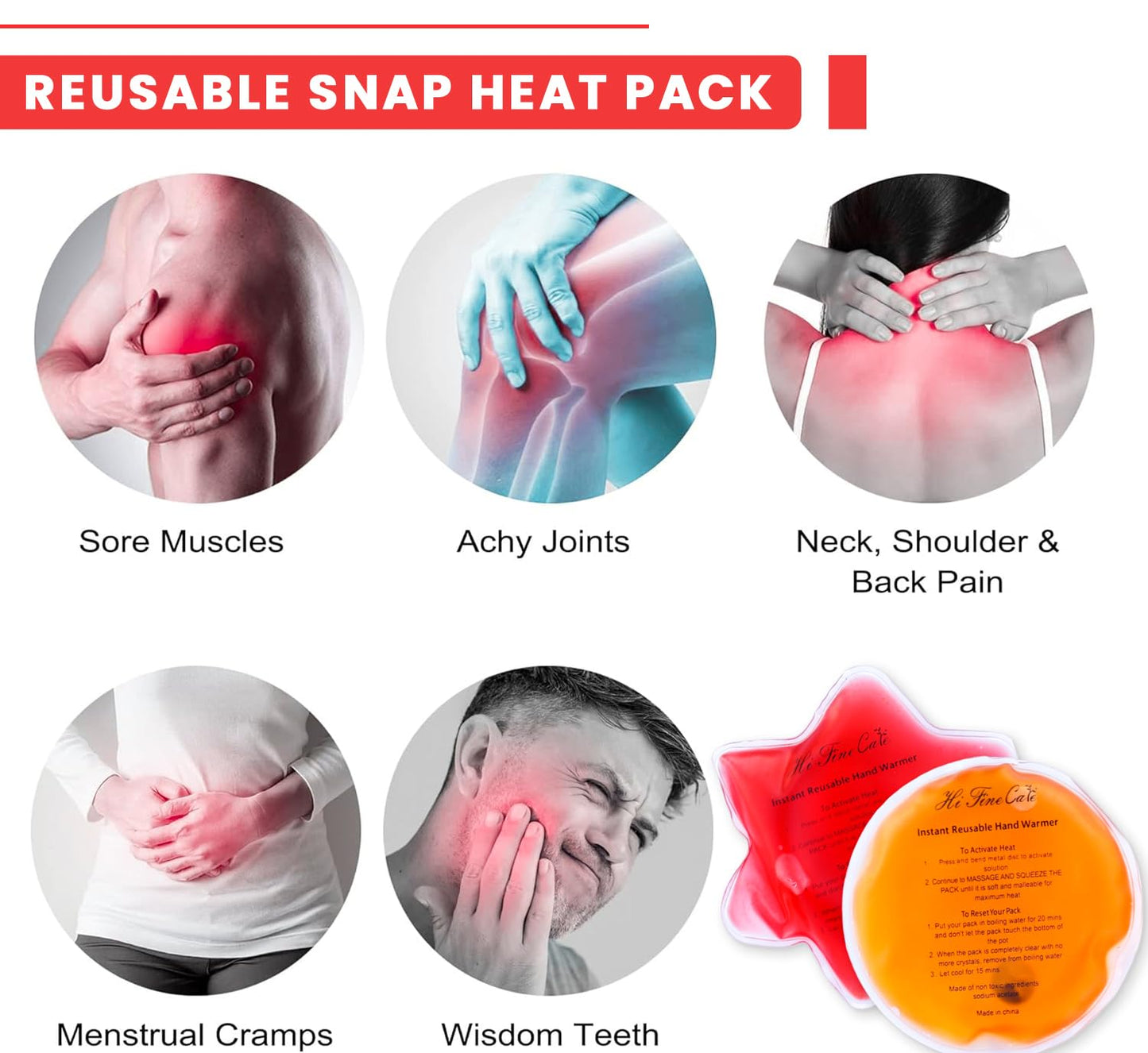 Reusable Snap Heat Pack, Hand Warmers Click, Hand Warmers Boil Click Heat Pocket Hand Warmer, Pouch Gel Hand Warmers for Camping for Outdoor, Indoor, Working, Studying, Camping, Warm Gifts (Set of 4)