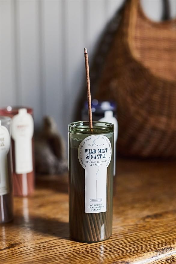 Paddywax Candles Haze Collection Incense Sticks in Glass Jar, 100-Piece, Mint & Santal