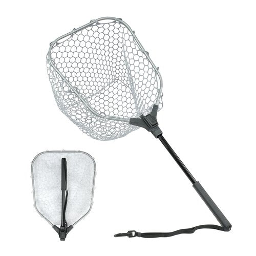 Black Paw Floating Fly Fishing Net, Rubber Fishing Net for Trout, Foldable Extendable Fish-Friendly Design for Safe Catch and Release (Rubber Net, Fixed Pole)