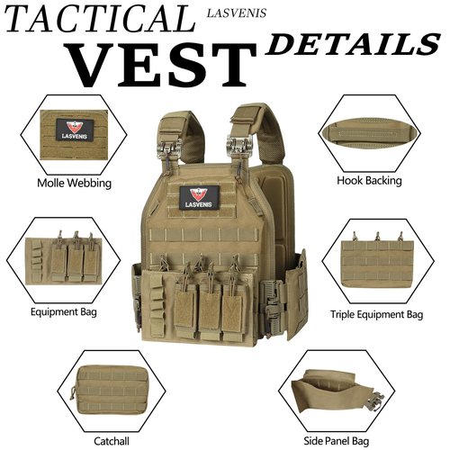 LASVENIS Quick Release Tactical Vest Lightweight Vests Adjustable Tactical Vest for Outdoor Training
